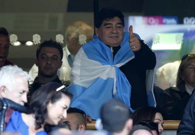 Diego Maradona gestures during the match