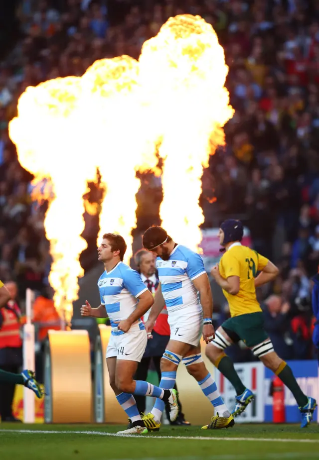 Players run on to the pitch