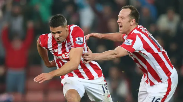 Jon Walters and Charlie Adam celebrate a goal