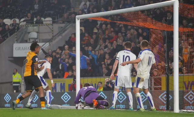 Hull's Abel Hernandez has an effort cleared off the line