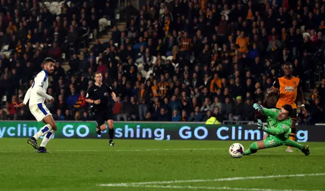 Leicester's Riyad Mahrez scores