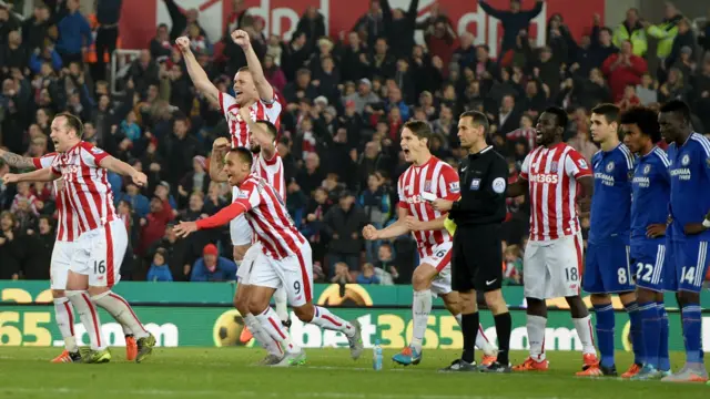 Stoke celebrate beating Chelsea in a shoot-out on Tuesday