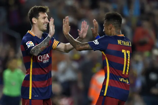 Barcelona's Lionel Messi and Neymar