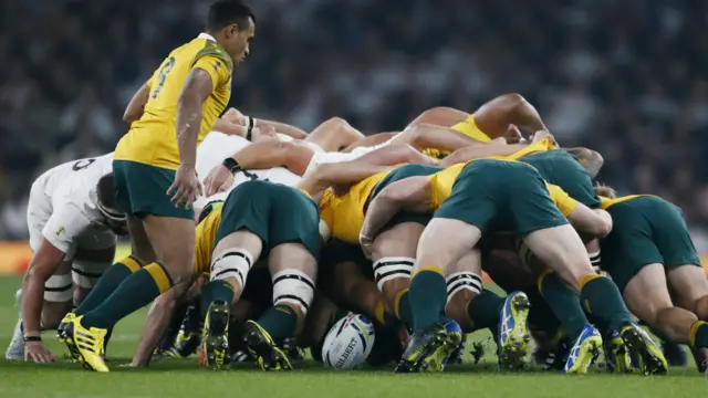 Will Genia at the back of an Australian scrum