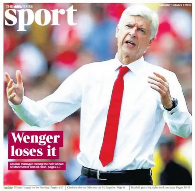 Saturday's Times Sport front page