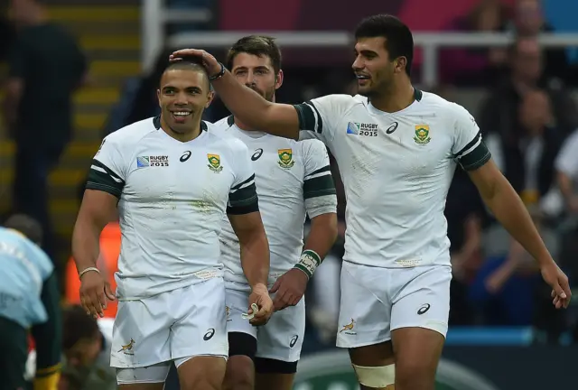 South Africa's players celebrate