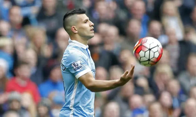 Sergio Aguero with the match ball