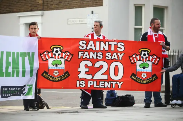 Southampton fans protesting against the price of football tickets