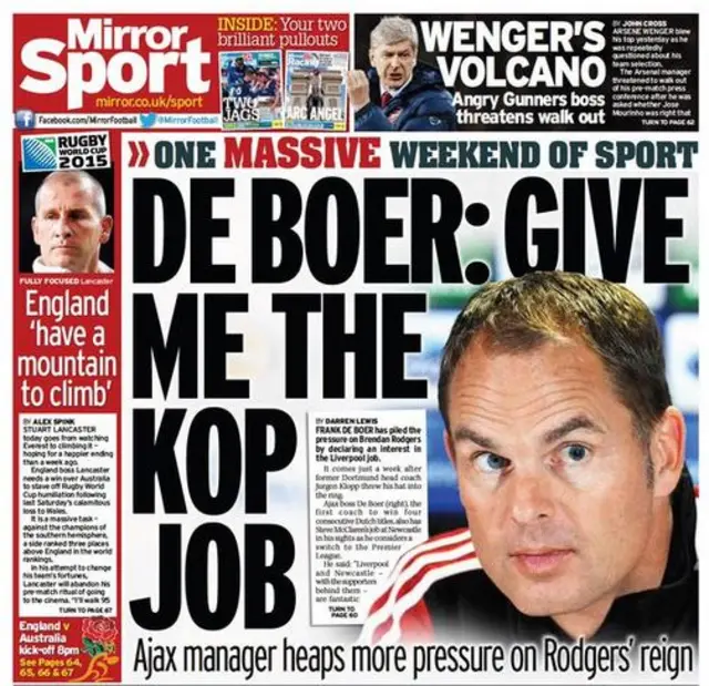 Saturday's Mirror backpage