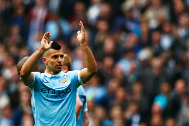 Sergio Aguero applauds before being substituted