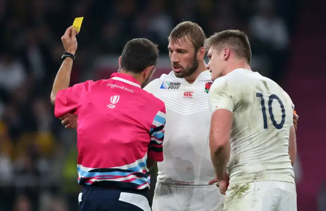 Owen Farrell is shown a yellow card