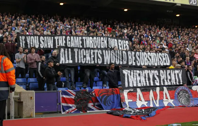 Protest banners inside Selhurst Park