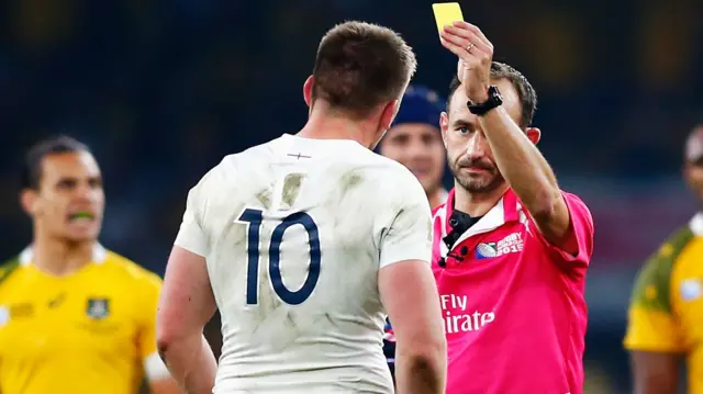 Owen Farrell is shown a yellow card