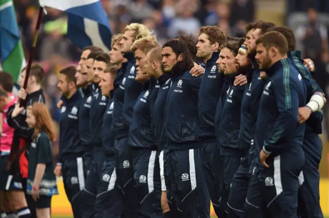 The Scotland team during the national anthem