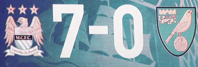 The scoreboard displaying Manchester City's 7-0 win over Norwich