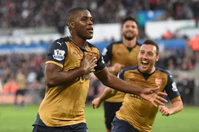 Joel Campbell celebrates his goal