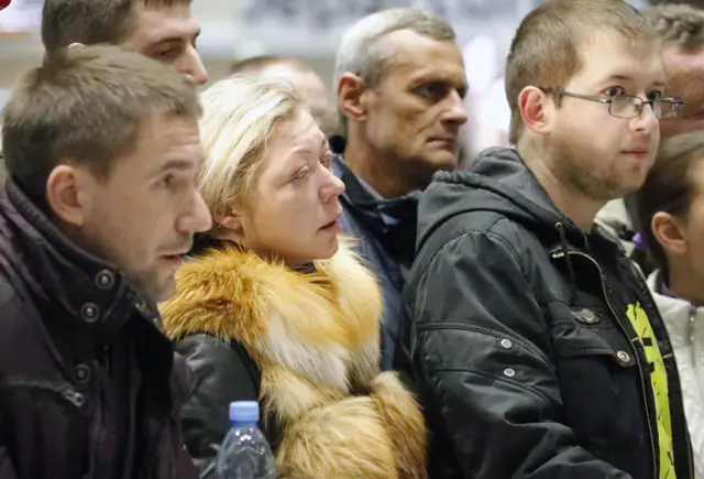 Relatives at St Petersburg airport in Russia, Saturday 31 October 2015