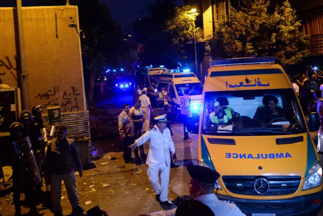 Ambulances transporting the bodies of the victims of the Russian passenger flight crash arrive at the Zeinhom morgue, Cairo, Egypt, 31 October 2015.