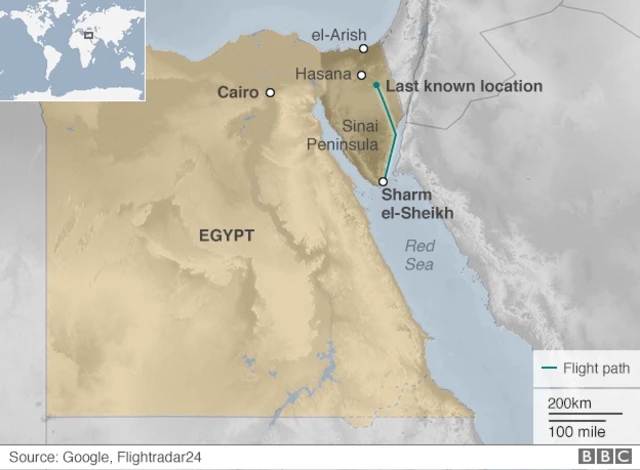 Map of the last know location of the plane