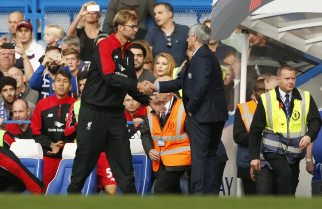 Jurgen Klopp and Jose Mourinho shake hands