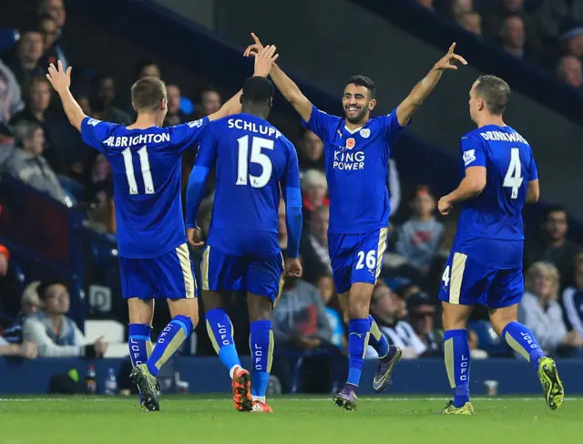 Riyad Mahrez celebrates his second goal