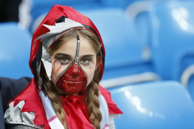 A fan dresses up for Halloween at the Manchester City v Norwich game