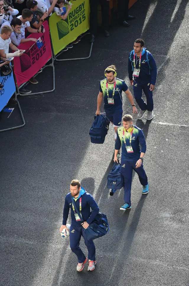 Australia players arrive at Twickenham