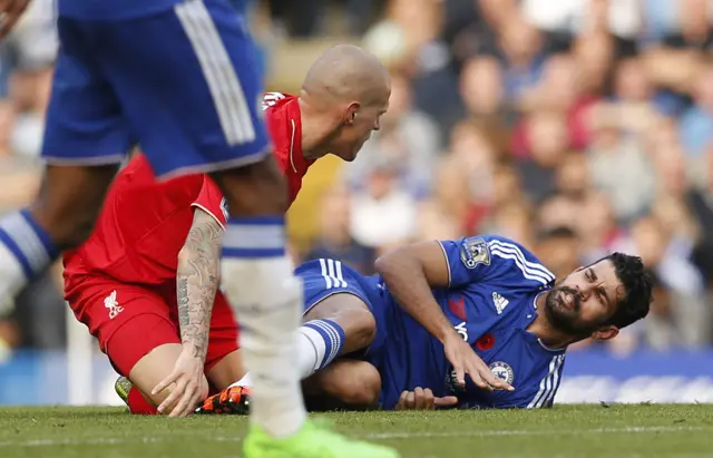 Martin Skrtel and Diego Costa