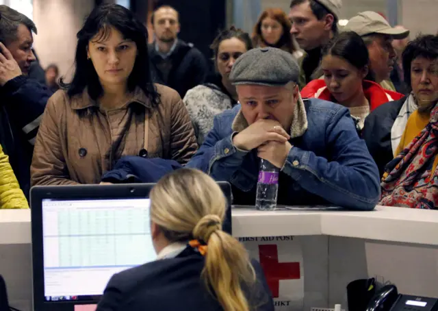 People waiting for information about the plane crash at St Petersburg airpot