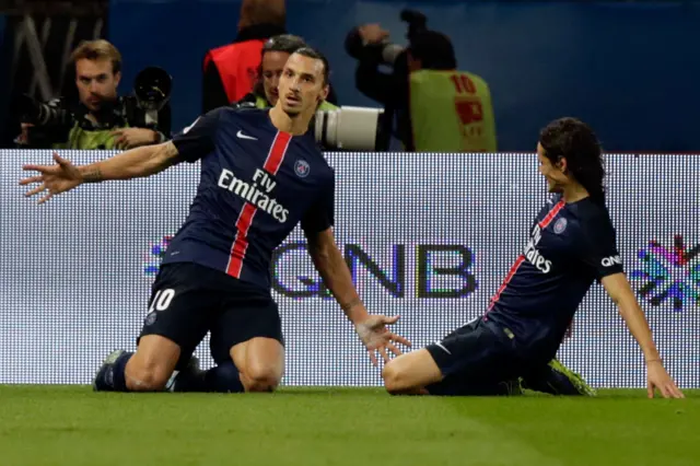 Zlatan Ibrahimovic celebrates his second goal