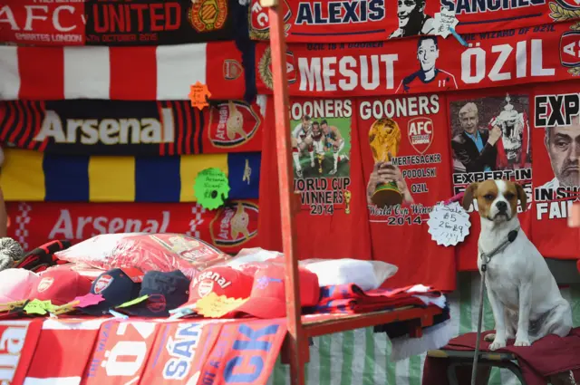 A dog at a Arsenal stall