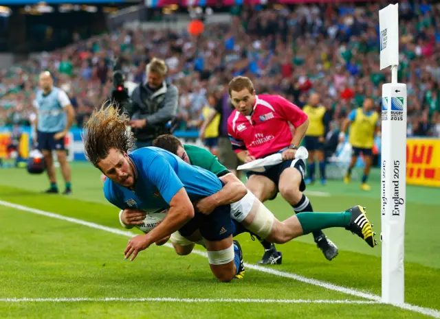 Josh Furno is tackled short of the try line