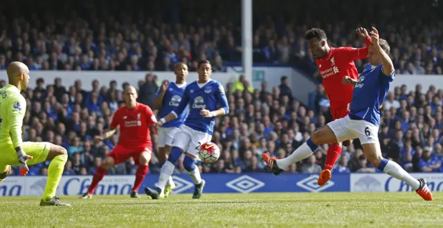 Daniel Sturridge sees his shot blocked