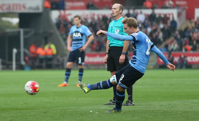 Christian Eriksen takes a free kick