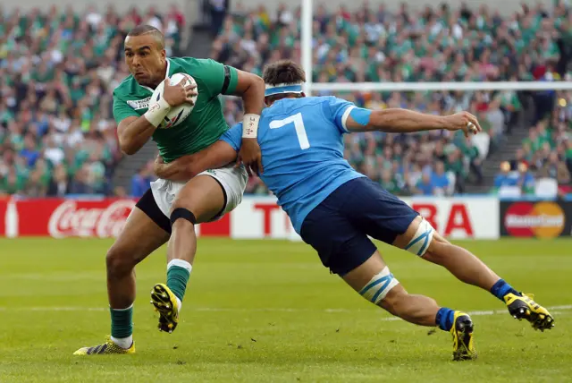 Simone Favaro tackles Simon Zebo