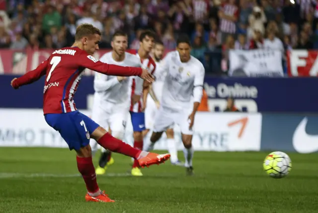 Griezmann takes his penalty which he misses