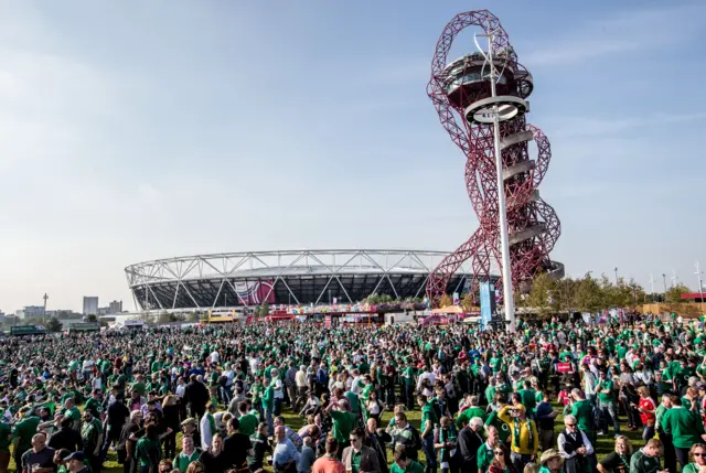 Fans in the fan zone at the Olympic Stadium before the World Cup Group D game Between Ireland and Italy.