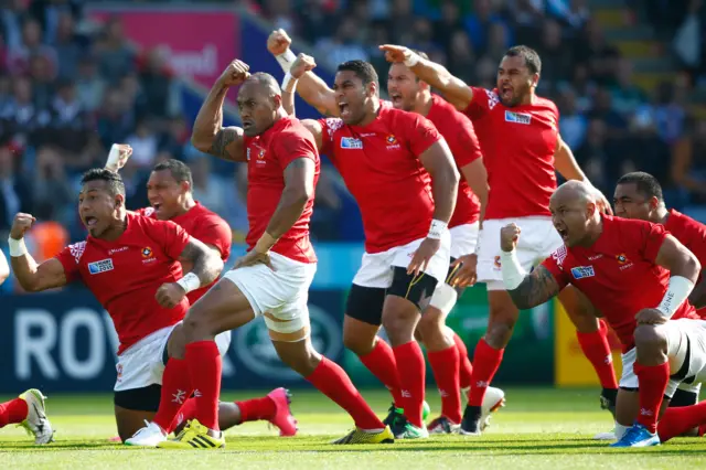 Tonga players perform the Sipi Tau