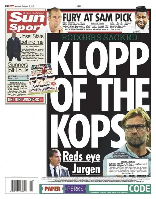 Monday's Sun back page