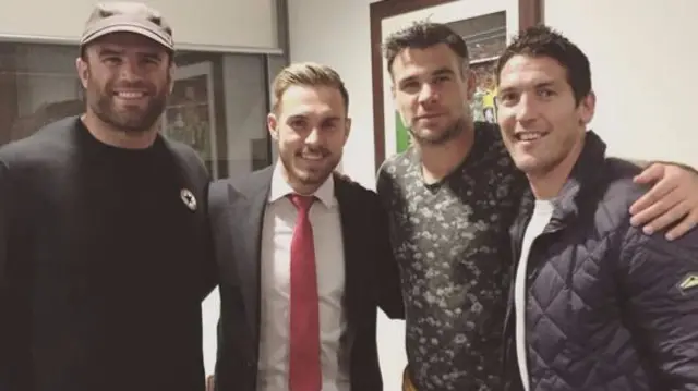 (Left to right) Jamie Roberts, Aaron Ramsey, Mike Phillips and James Hook