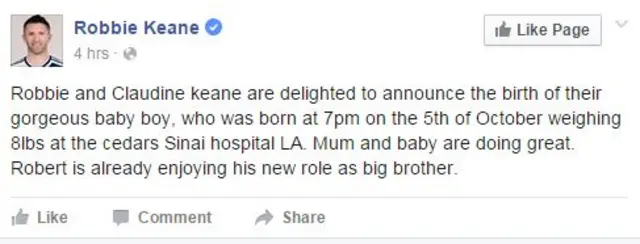 Robbie Keane on Facebook