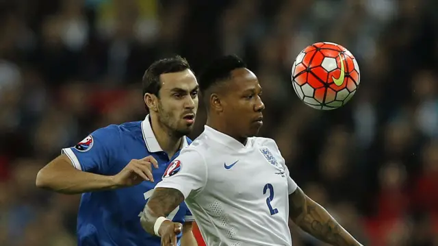 Nathaniel Clyne battles Zenjov of Estonia