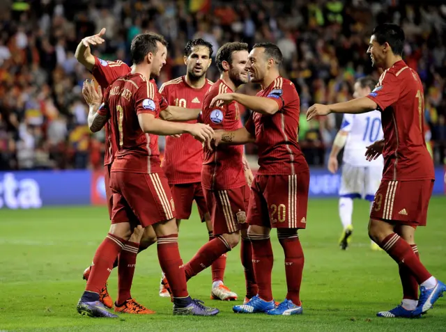 Spain celebrate scoring