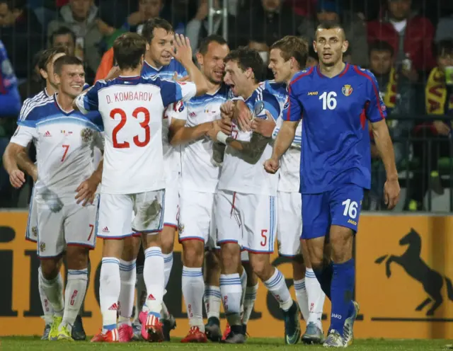 Russia celebrate scoring