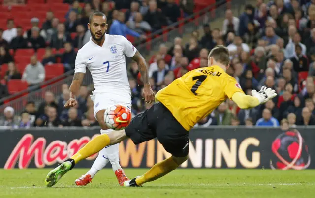 Theo Walcott scores for England