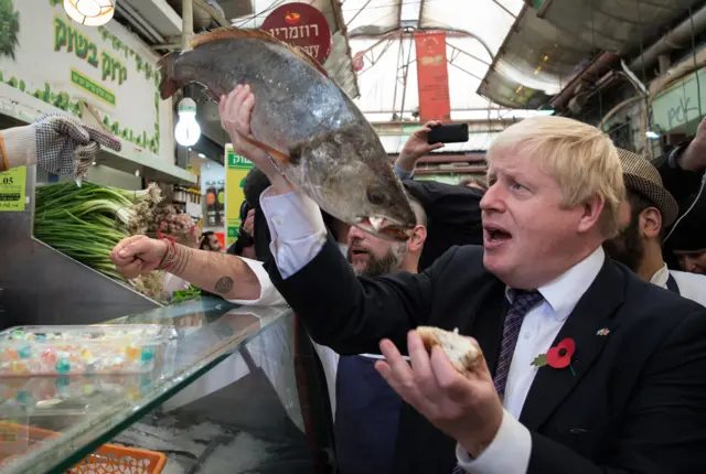 Boris Johnson at Mahane Yehuda market in Jerusalem, Israel