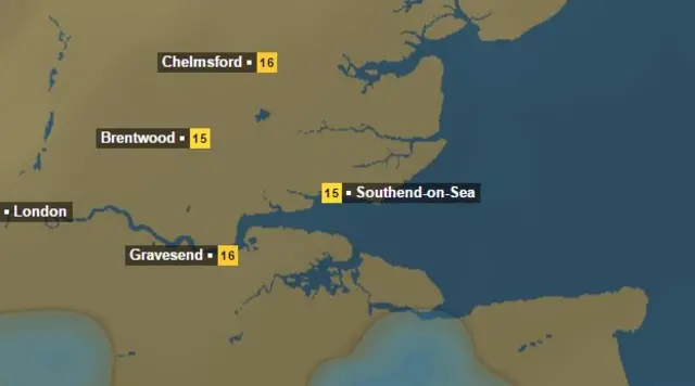 Weather map for Essex