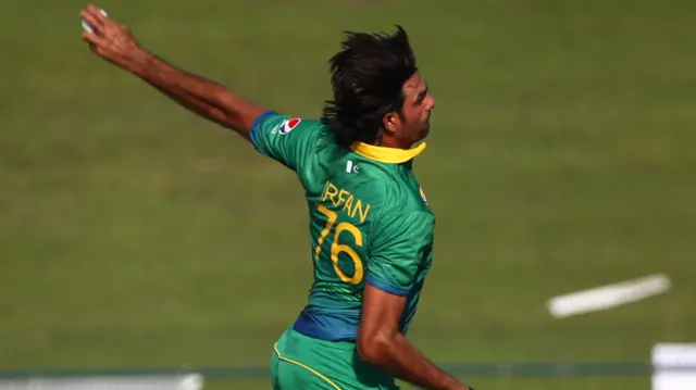 Mohammaed Irfan bowling for Pakistan