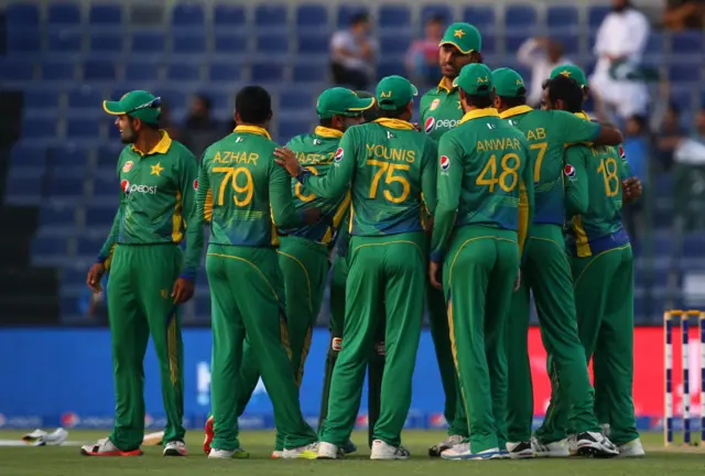 Pakistan celebrate taking a wicket