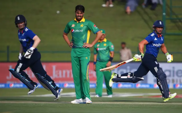 England players run between the wickets